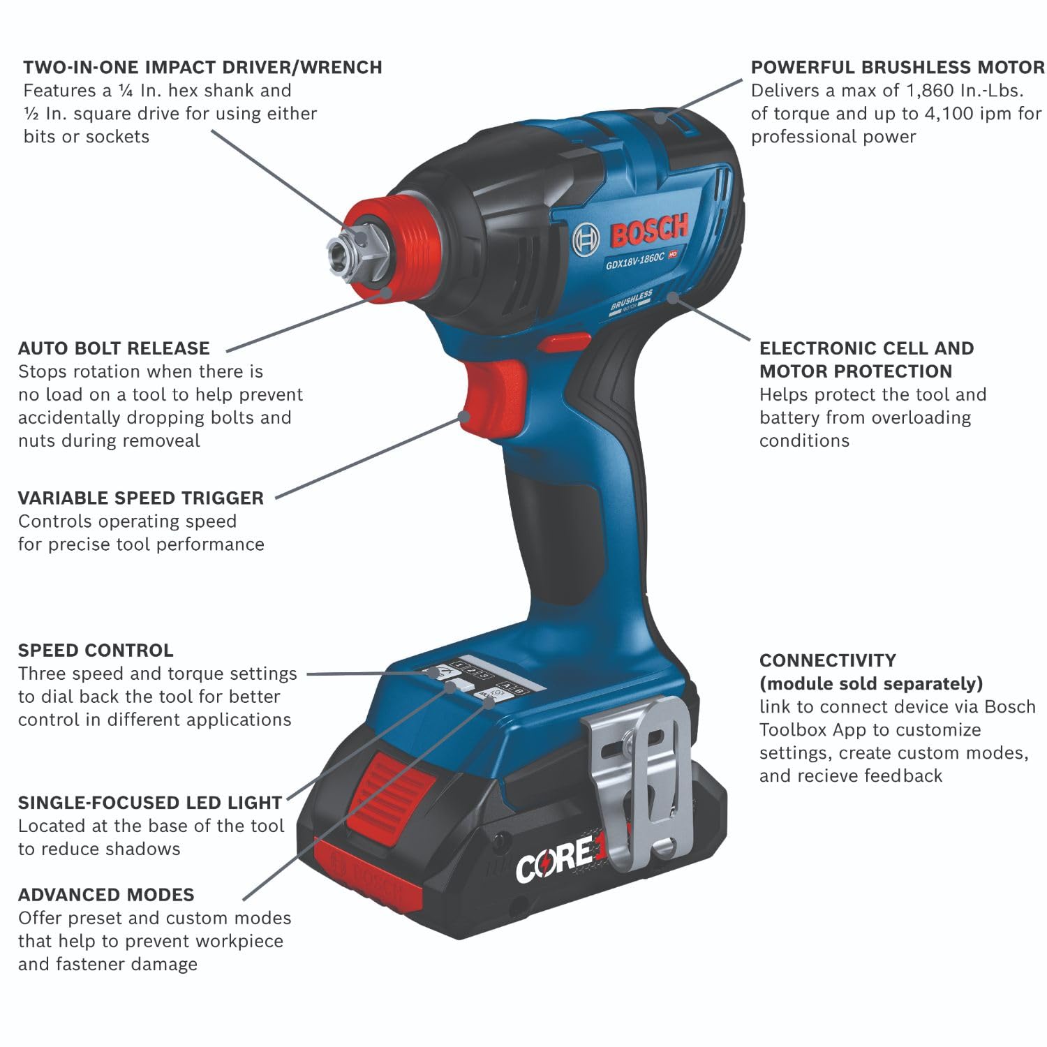 BOSCH 18V GXL18V-260B26 Combo Kit with 1/2 In. Hammer Drill/Driver, 1/4 In. and 1/2 In. Two-In-One Bit/Socket Impact Driver, (1) CORE18V 8 Ah Battery and (1) CORE18V 4 Ah Battery