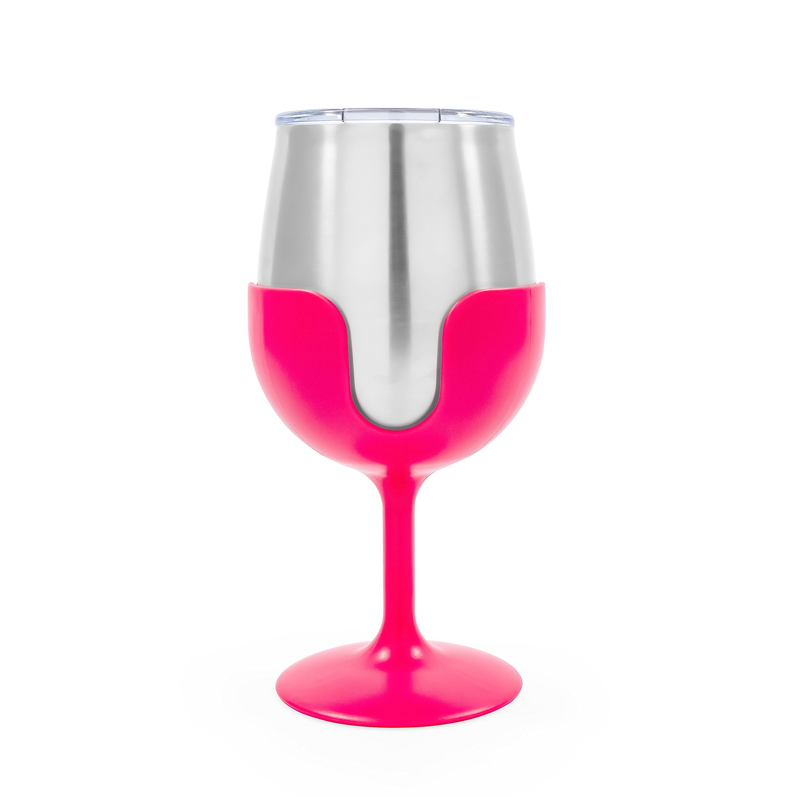 8 oz Wine Tumbler Camco Life is Better at The Campsite 2 Pack - Heavy Duty Double Wall Vacuum Insulation - Crafted of 18/8 Stainless Steel - Features Removable Blue & Pink Stems (51915)