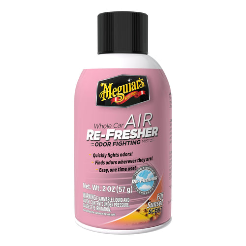Meguiar's Odor Fighting Mist Whole Car Air Re-Fresher, Fights Off Strong Vehicle Odors, Air Freshener, Fiji Sunset Scent, 2 Oz Aerosol Canister