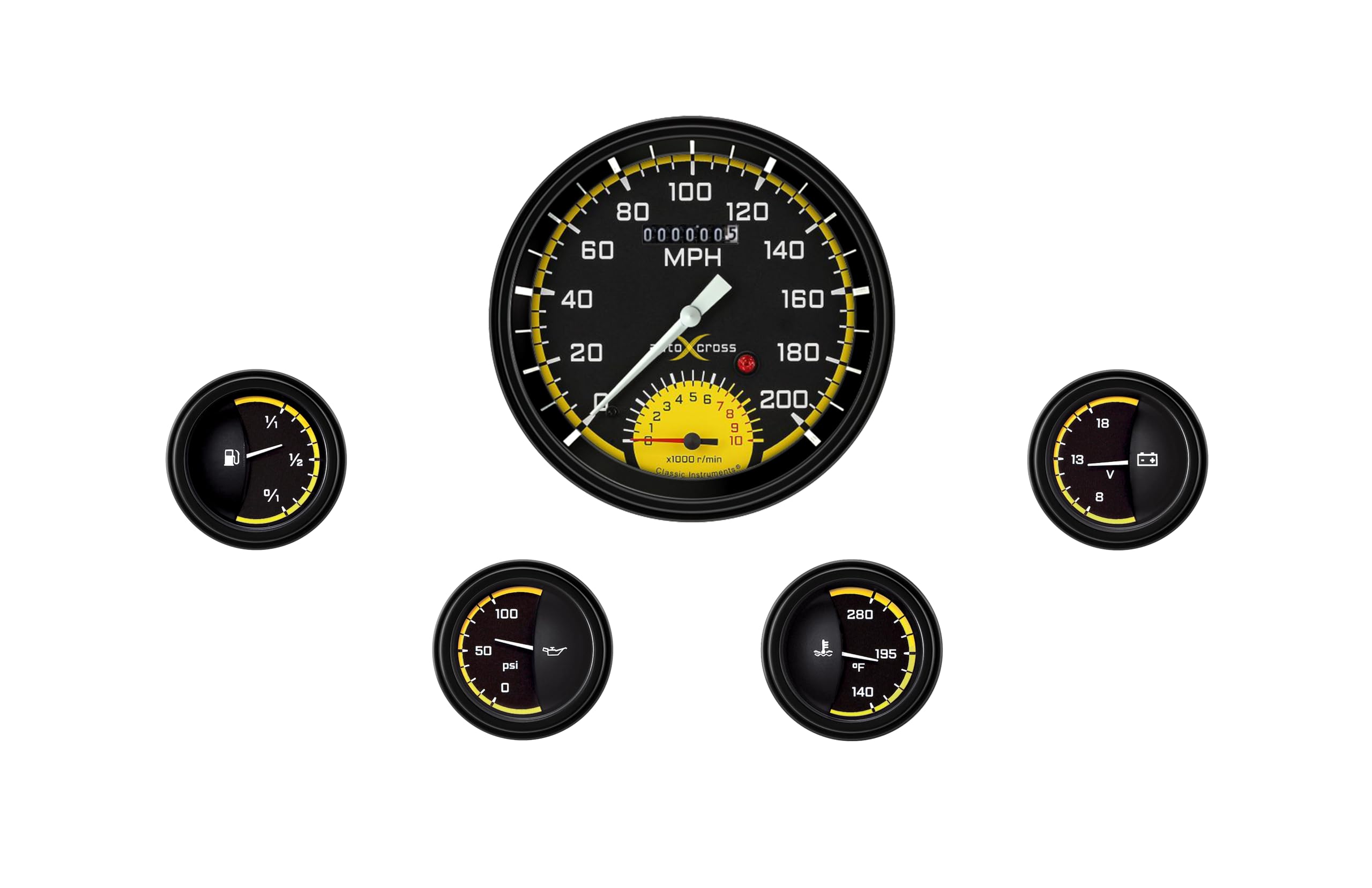 AX65YBLF Classic Instruments Autocross Yellow 4 5/8" Speedtachular & 4-2" fotv - GM