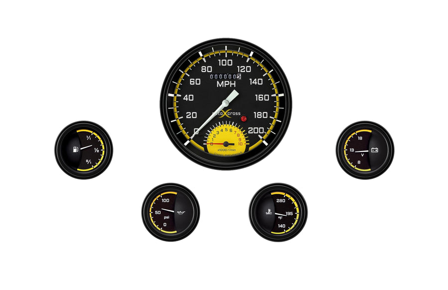 AX65YBLF Classic Instruments Autocross Yellow 4 5/8" Speedtachular & 4-2" fotv - GM