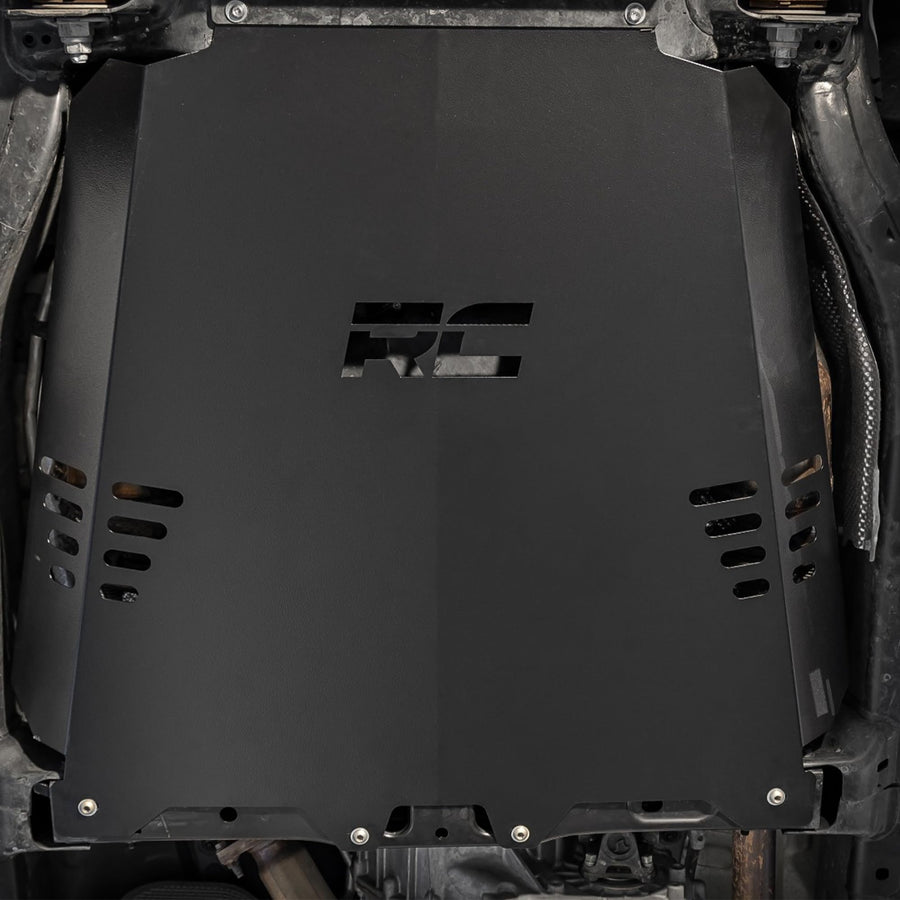 Catalytic Converter Shield Rough Country for Toyota Tundra Hybrid (I-Force Max) 2WD/4WD (2022-2025) - Anti Theft Skid Plate, 14-Gauge Steel, Bolt-On Protection & Powder-Coated Finish