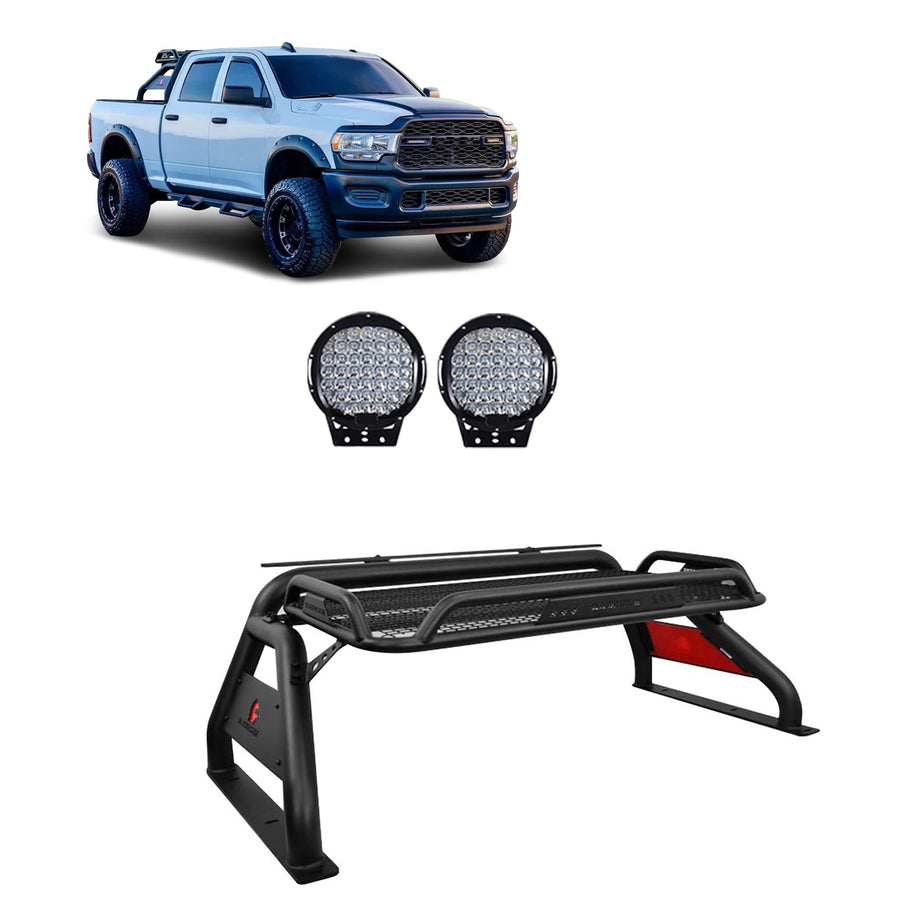 Atlas Roll Bar Black Incl.Set of 9 Black Round LED Light Black Compatible with (GMC-Chevrolet-Ford-Dodge) Black Atlas Roll Bar - RB-BA1B-PL69B