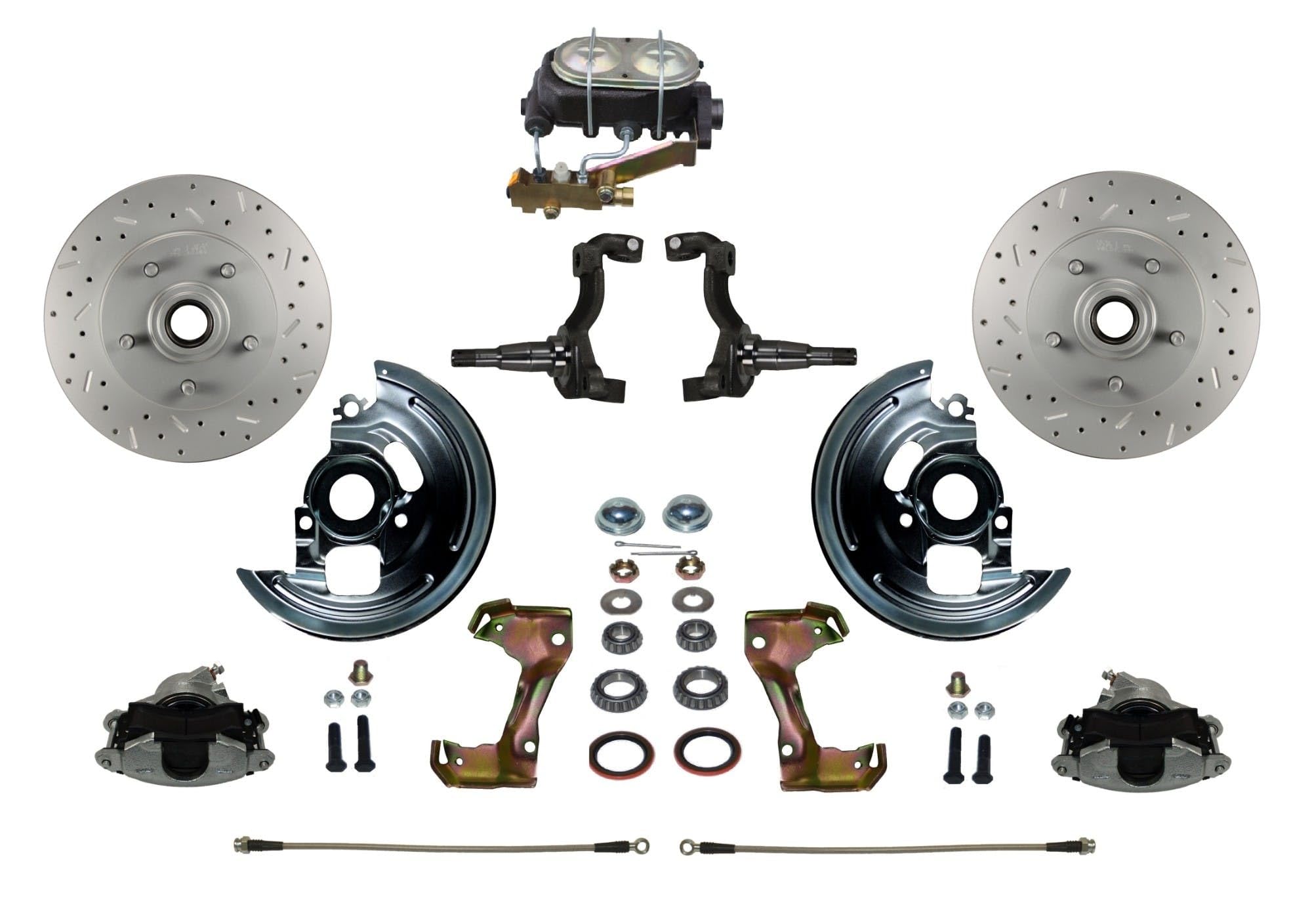 Manual LEED BRAKES Front Disc Brake Conversion Kit Cross Drilled And Slotted With Cast Iron M/C Disc/Drum Side Mount