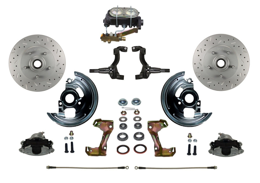 Manual LEED BRAKES Front Disc Brake Conversion Kit Cross Drilled And Slotted With Cast Iron M/C Disc/Disc Side Mount