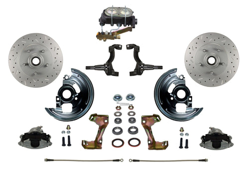 Manual LEED BRAKES Front Disc Brake Conversion Kit Cross Drilled And Slotted With Cast Iron M/C Disc/Disc Side Mount