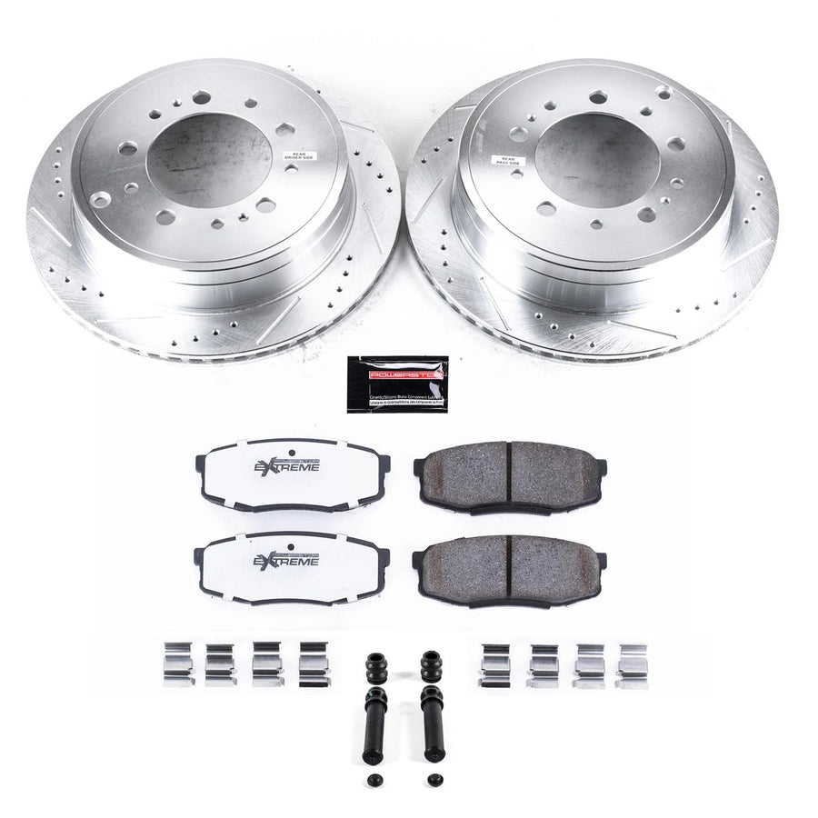 Rear Brake Kit Power Stop For 2008 2009 2010 2011 Lexus LX570 - Truck & Tow Carbon Fiber Ceramic Brake Pads & Drilled and Slotted Rotors Replacement, K3073-36