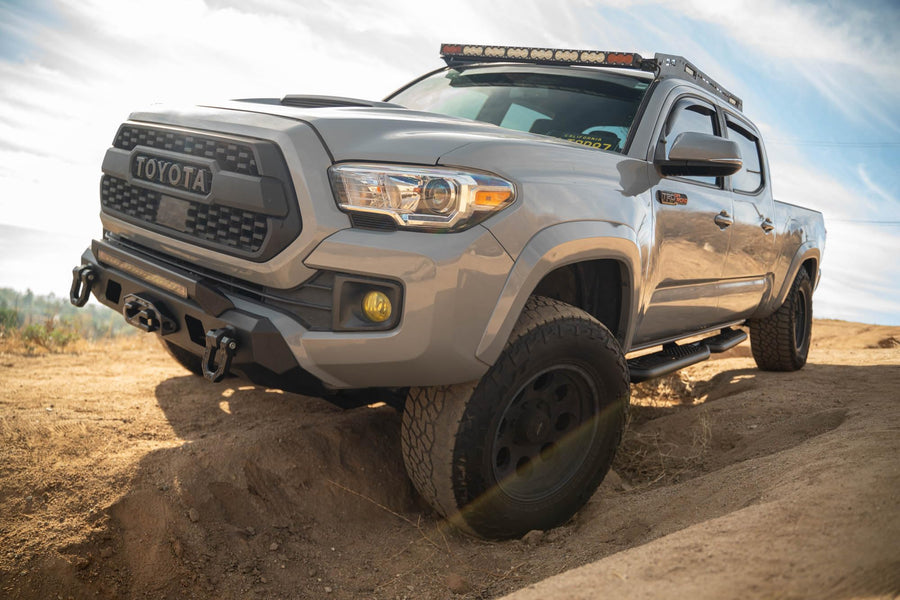 Offroad DV8 OE Plus Side Steps for 2016-2023 Toyota Tacoma Crew Cab | Anti-Slip Design | Mounts to Body/Pinch Weld | Provides Protection from Light Trail Debris | Fully Bolt-On | Powder Coated | Steel