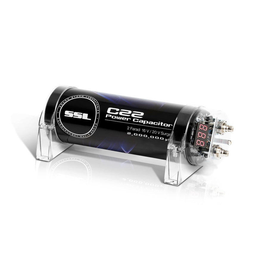Sound Storm Laboratories Car Audio C22 Capacitor - 2 Farad, Energy Storage, Enhance Bass from Stereo, for Amplifier and Subwoofer, Warning Tones, LED Voltage Meter