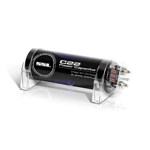 Sound Storm Laboratories Car Audio C22 Capacitor - 2 Farad, Energy Storage, Enhance Bass from Stereo, for Amplifier and Subwoofer, Warning Tones, LED Voltage Meter