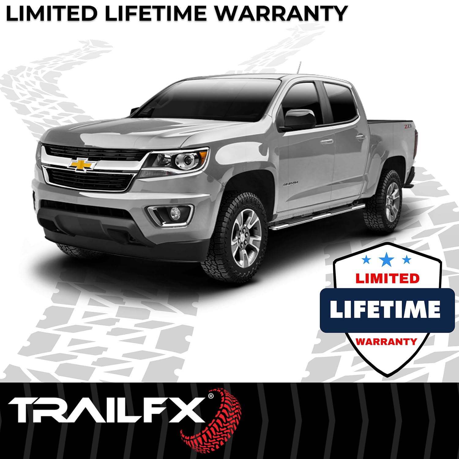 TrailFX Trapezoid Side Steps Chevrolet Colorado Crew Cab Fits 2015–2026 Polished Stainless Steel with Step Pads 4-Inch Trapezoidal Straight Rocker Panel Mount Set of 2 Running Boards TrailFX A4009S
