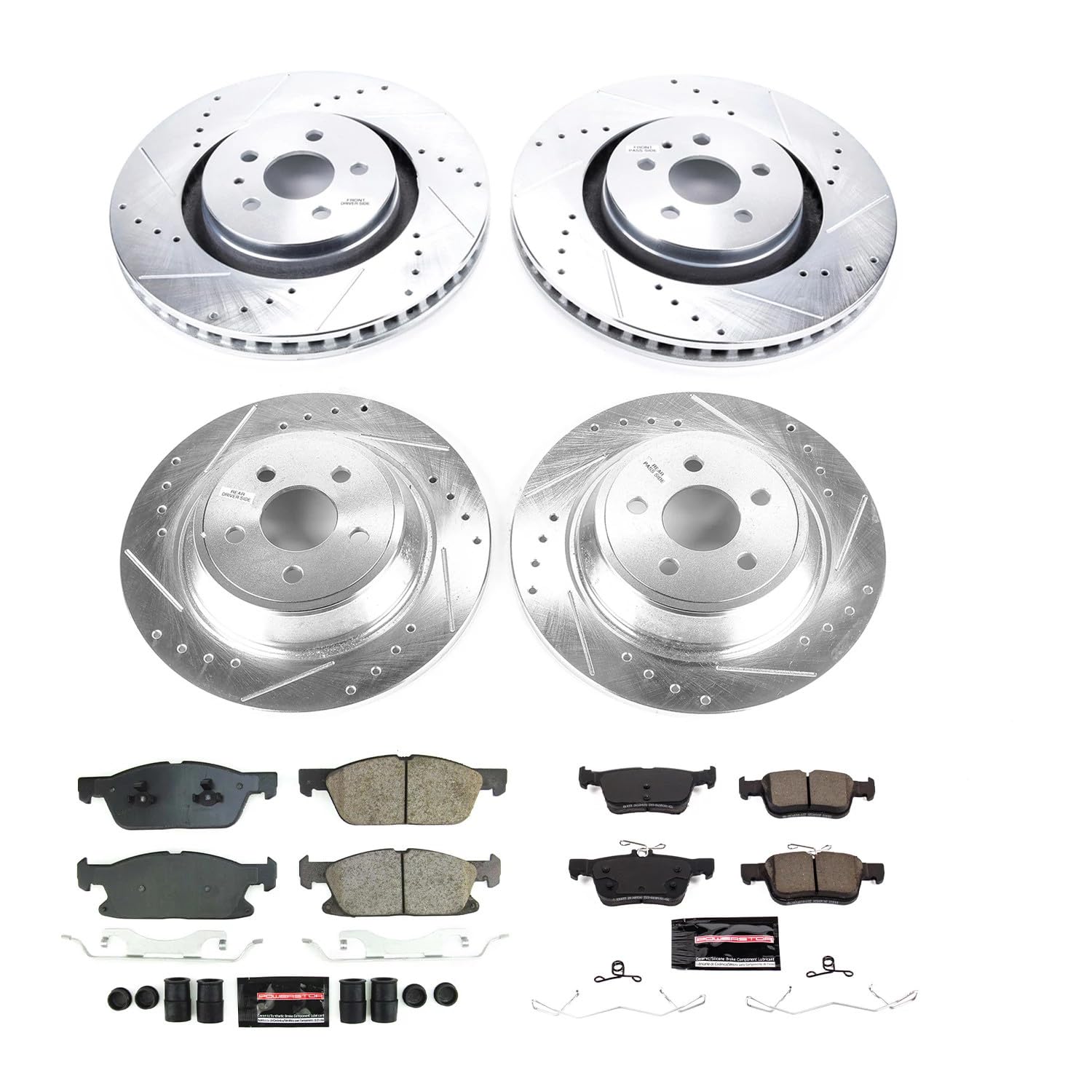 Power Stop K8975 Front and Rear Carbon-Fiber Ceramic Brake Pad and Drilled and Slotted Rotor Z23 Daily Driver Kit