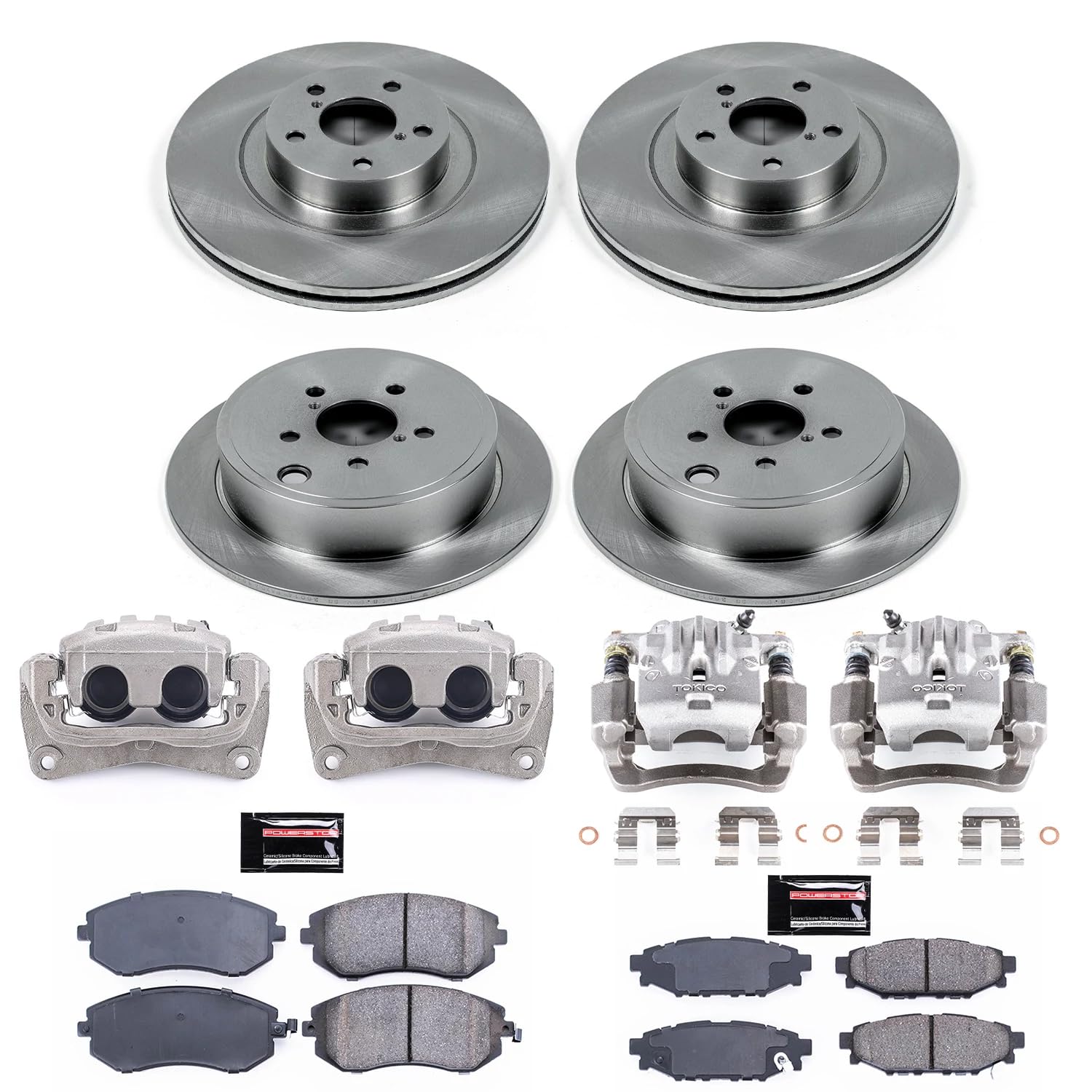 Power Stop Autospecialty KCOE4077A Front and Rear Stock Replacement Caliper Kit- OE Rotors, Ceramic Brake Pads, Calipers