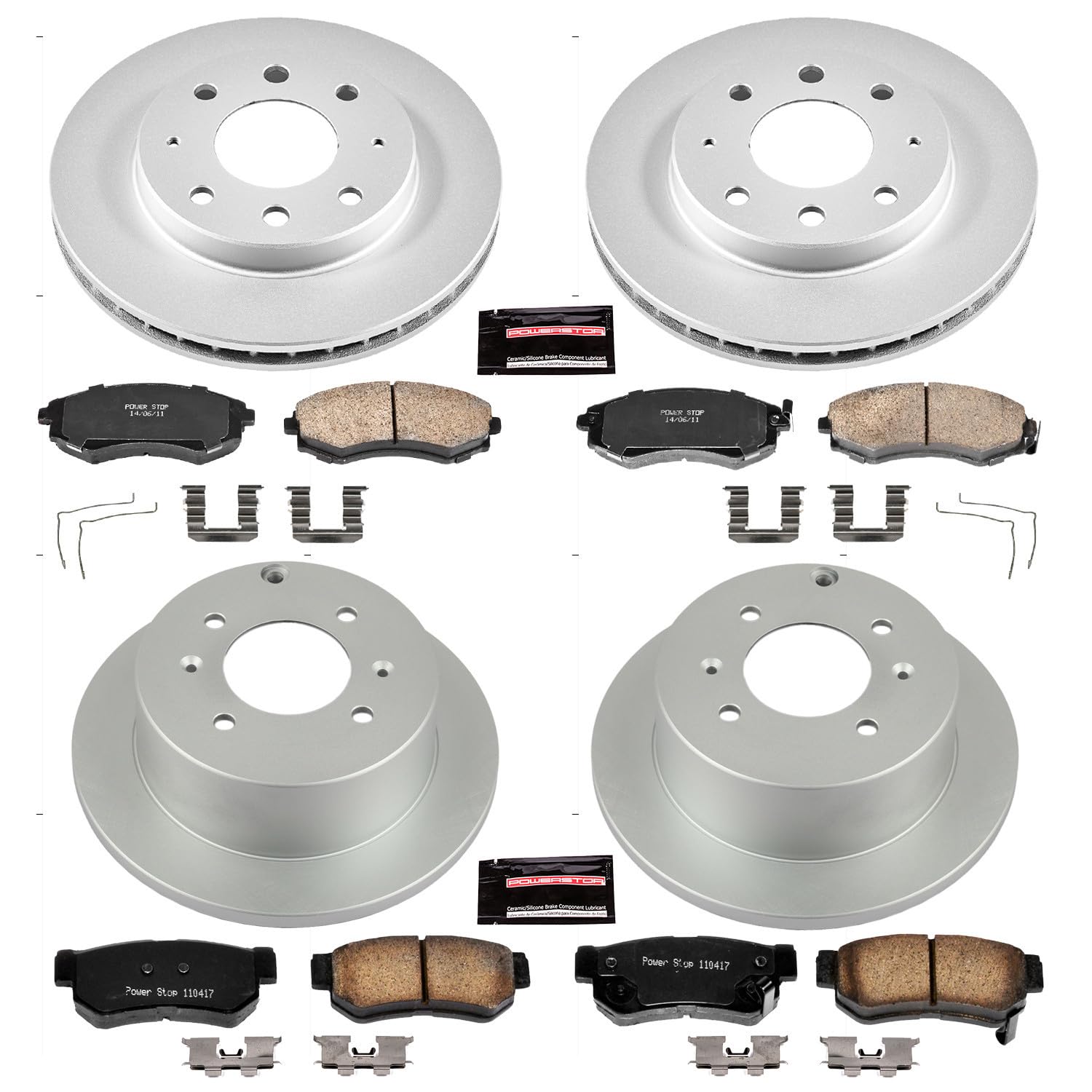 Power Stop CRK4444 Brake Rotor & Coated Ceramic Brake Pads- front & rear For Hyundai Sonata 1999-2001 [Model Specific]