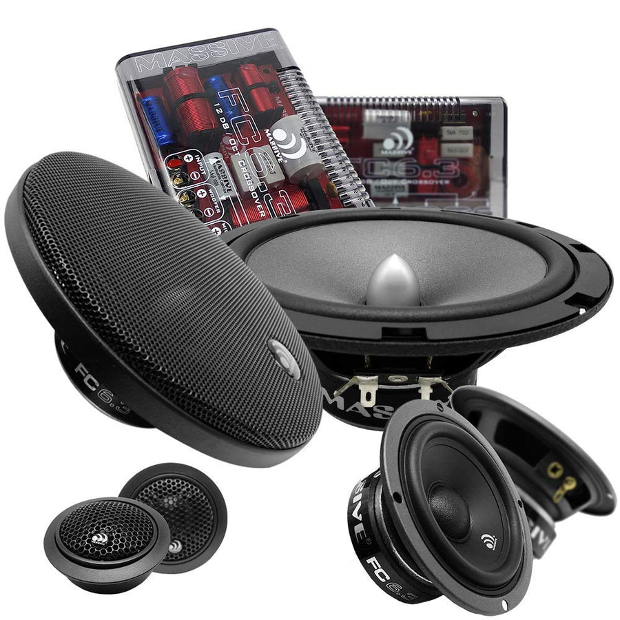 6.5" Massive Audio FC6.3 | 3-Way Component Speaker Kit – 150W RMS / 300W Peak, 4 Ohm Car Audio System with Tweeters & Crossovers – High-Performance Sound Upgrade