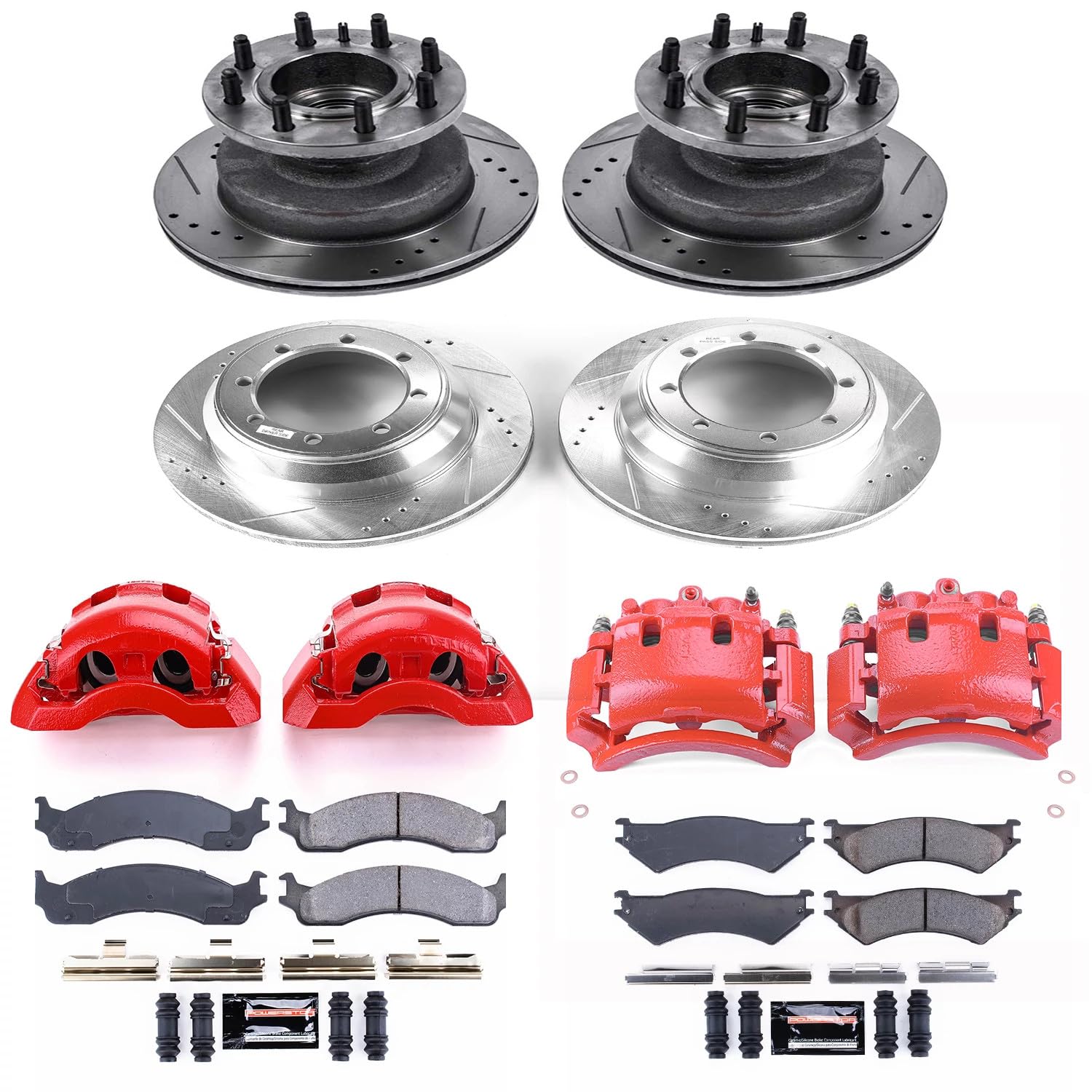 Power Stop Z23 Evolution KC4435A Front and Rear Brake Caliper Kit-Brake Rotors, Carbon-Fiber Ceramic Brake Pads, Calipers For Ford E-350 Econoline Club Wagon, Ford E-350 Super Duty [Model Specific]
