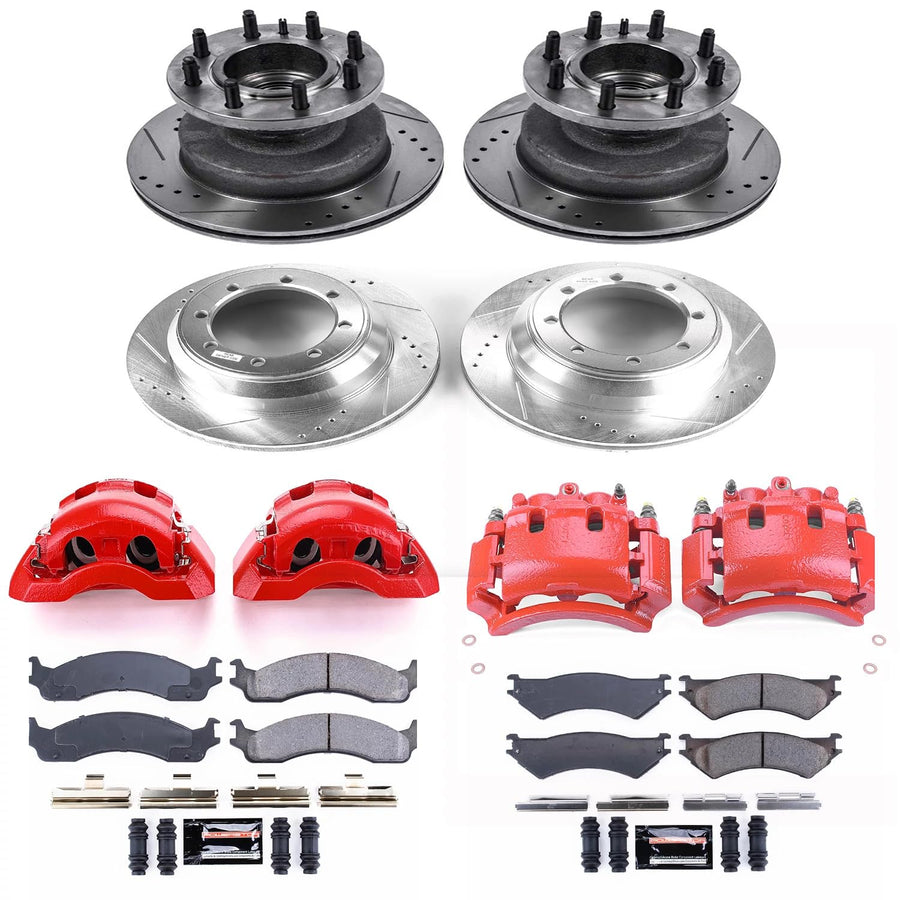 Power Stop Z23 Evolution KC4435A Front and Rear Brake Caliper Kit-Brake Rotors, Carbon-Fiber Ceramic Brake Pads, Calipers For Ford E-350 Econoline Club Wagon, Ford E-350 Super Duty [Model Specific]