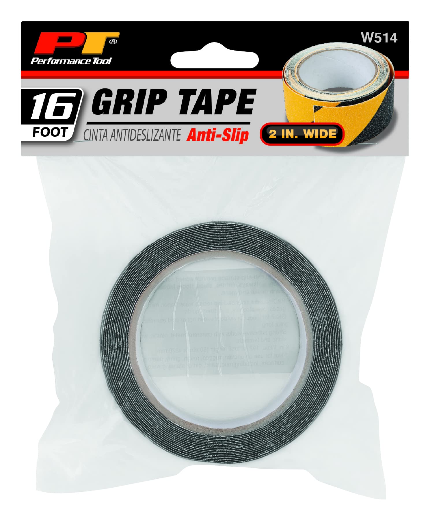 W514 Performance Tool 2 in. x 16 ft. Black/Yellow Grip Tape - Heavy Duty Anti-Slip Tape for Stairs, Safety, Traction, and More
