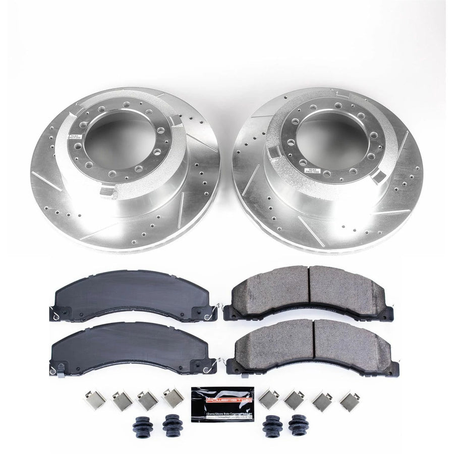 Power Stop K7800 Rear Brake Pads Z23 Carbon Fiber with Drilled & Slotted Brake Rotors Kit For Ram 4500 2013-2023, Ram 5500 2013-2023 [Model Specific]