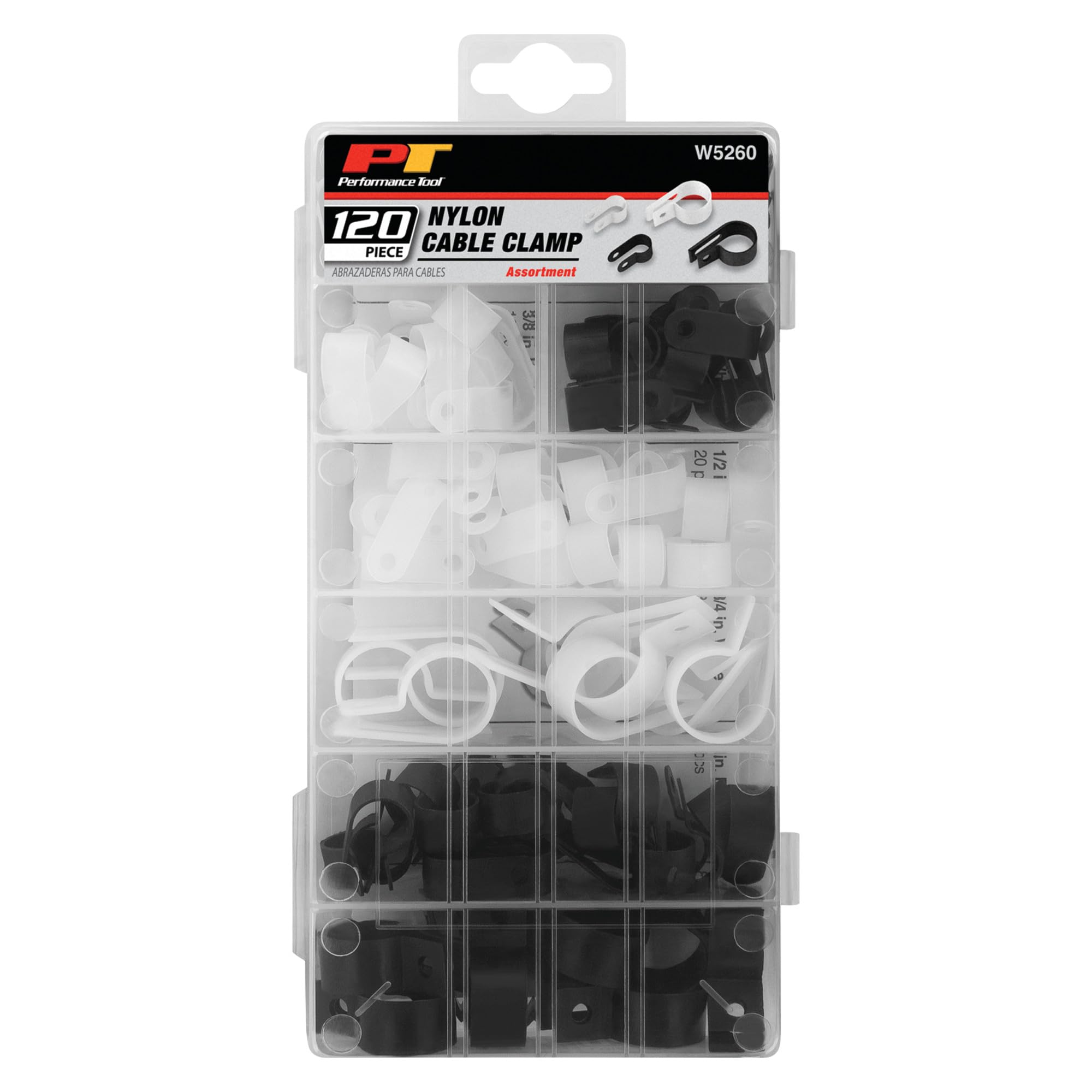 W5260 Performance Tool 120 pc. Nylon Cable Clamp Assortment Kit - Secure and Organize Wires and Cables for Home, Office, and Automotive Use