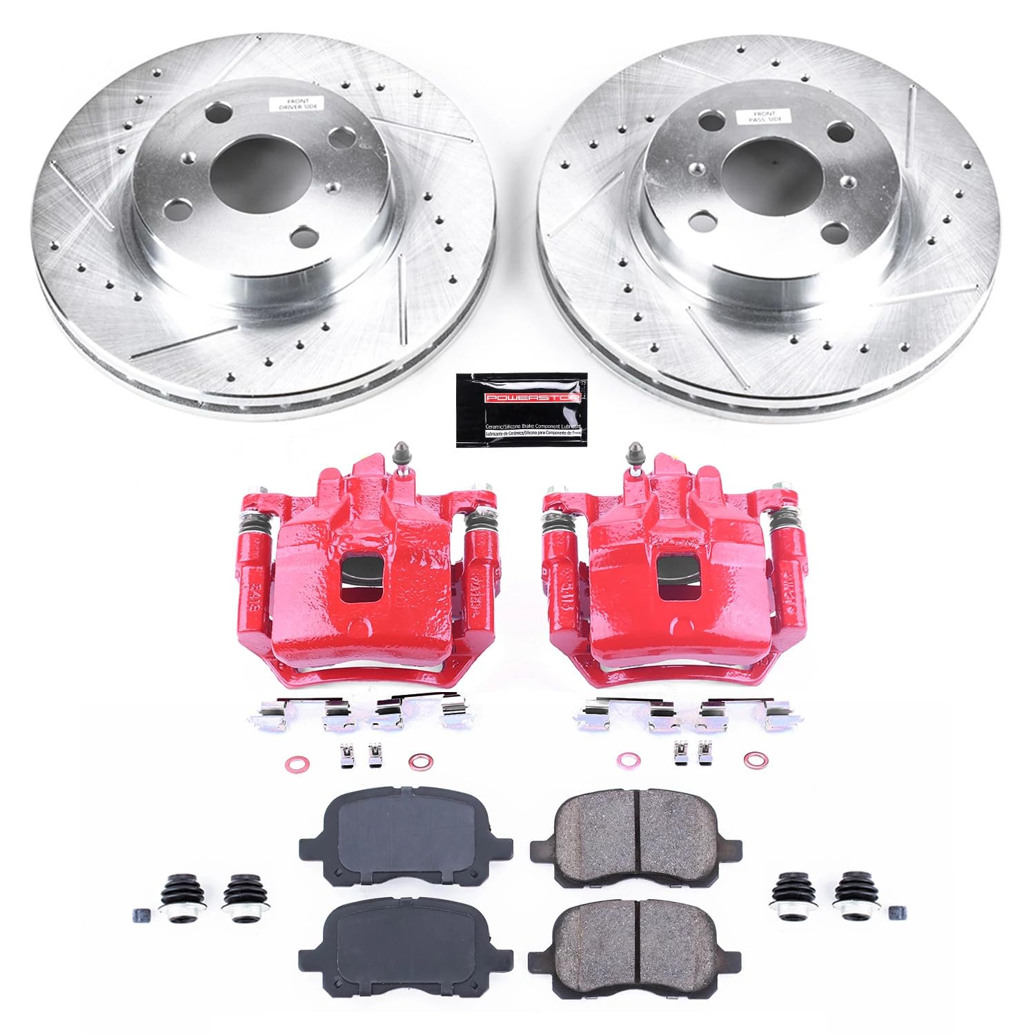 Power Stop Z23 Evolution Sport Brake Upgrade Kit with Powder Coated Calipers- Front For Chevrolet Prizm 1998-2002, Toyota Corolla 1998-2002 [Model Specific]