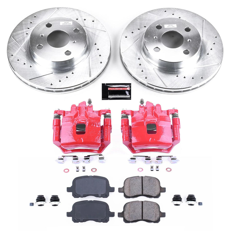 Power Stop Z23 Evolution Sport Brake Upgrade Kit with Powder Coated Calipers- Front For Chevrolet Prizm 1998-2002, Toyota Corolla 1998-2002 [Model Specific]