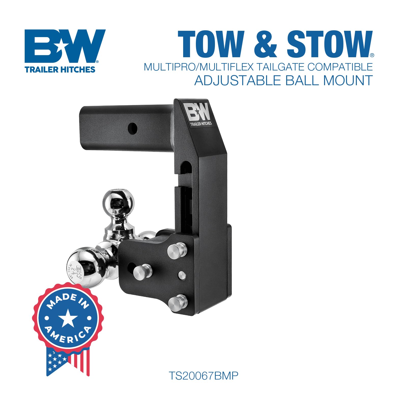 B&W MultiPro Tow & Stow B&W - Fits 2.5" Receiver, Dual-Ball (2" x 2-5/16") 18,000 GTW - TS20066BMP