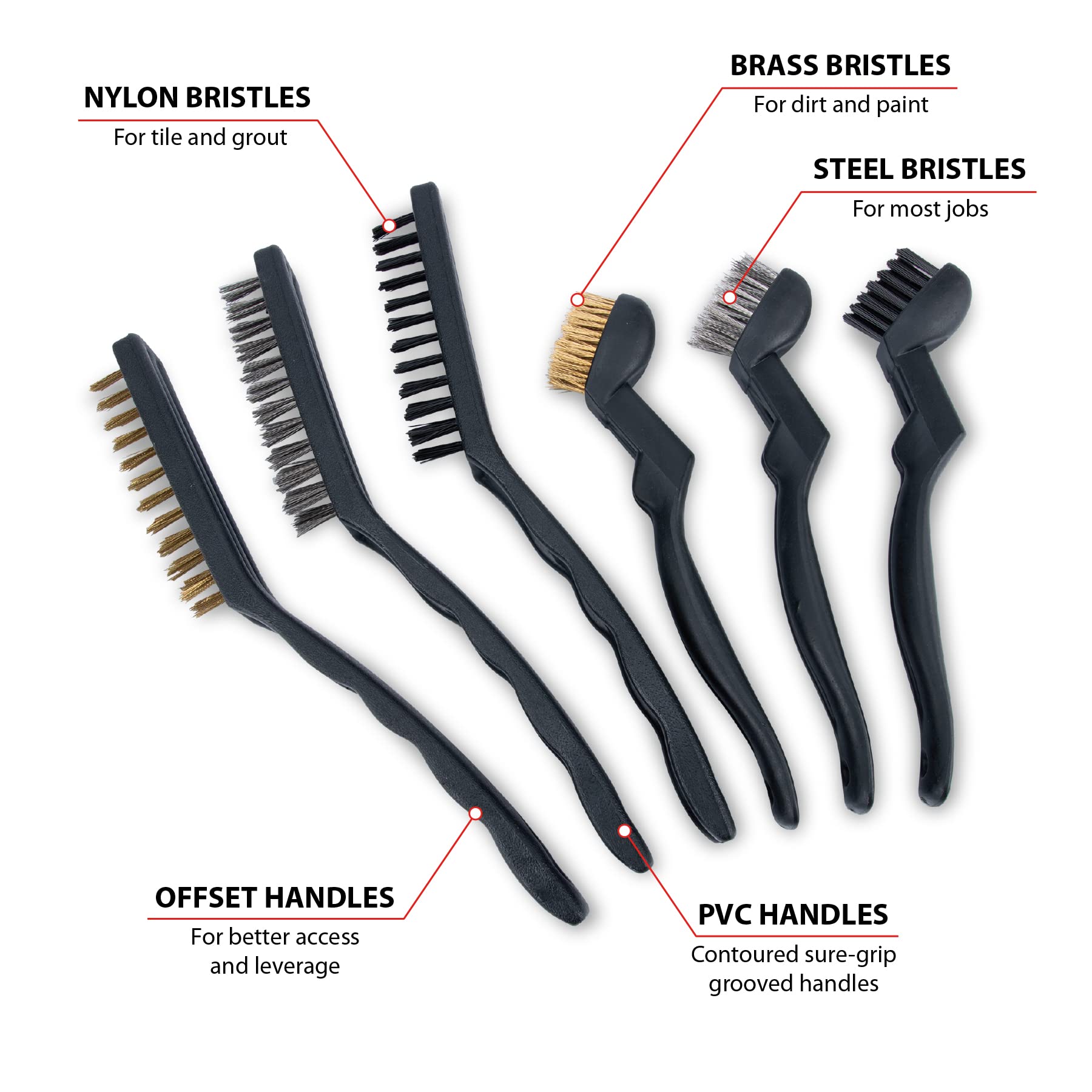 W4950 Performance Tool Detailing Brush Set (6 Pieces) - Perfect for Cleaning Interior and Exterior of Your Car, Truck or Motorcycle