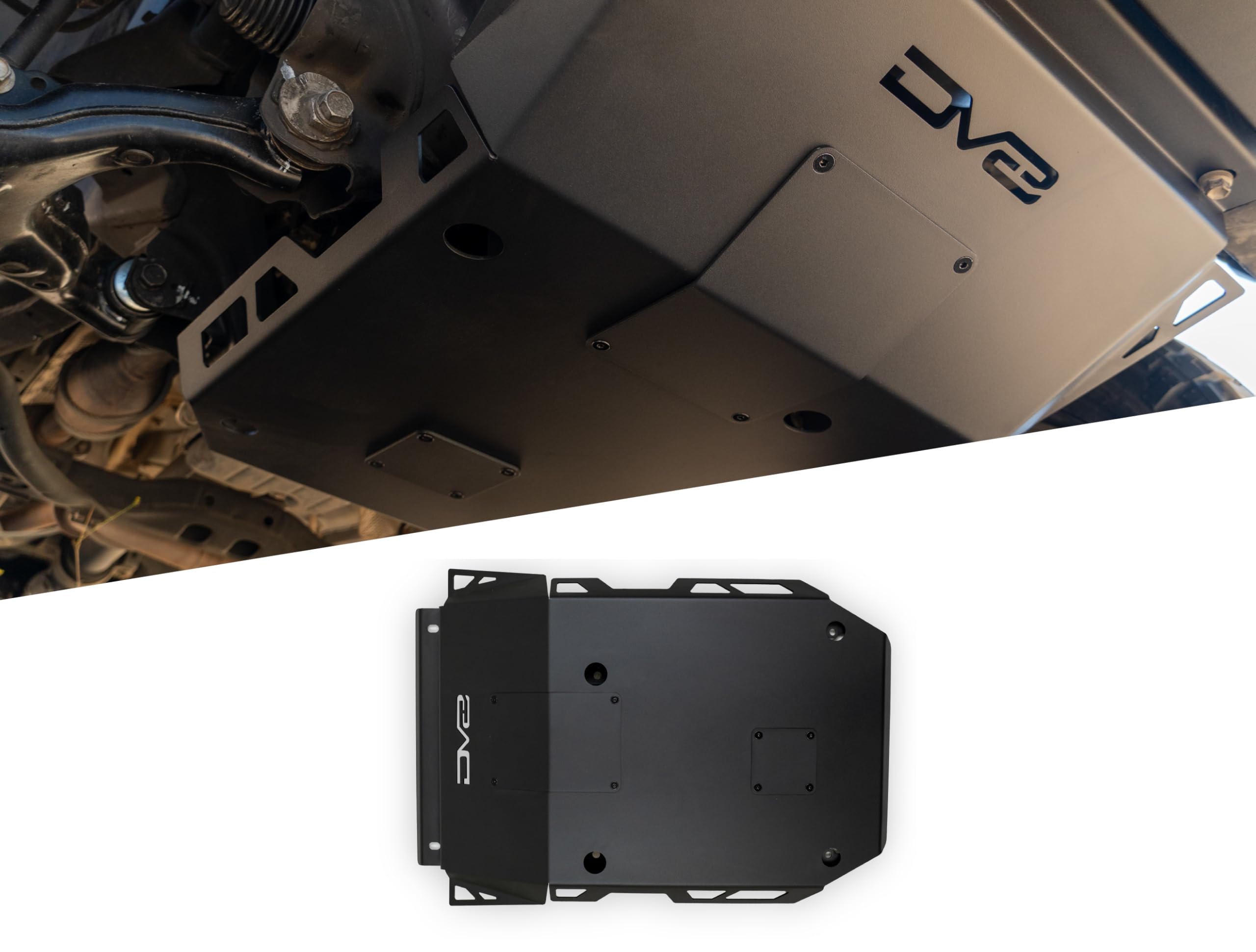Front Skid Plate DV8 for 2016-2023 Toyota Tacoma | Features Oil Filter & Drain Bolt Access Covers | Pairs with DV8 Front Bumpers for 3rd Gen Tacoma | Fully Bolt-On | Micro-Texture Black Powder Coat