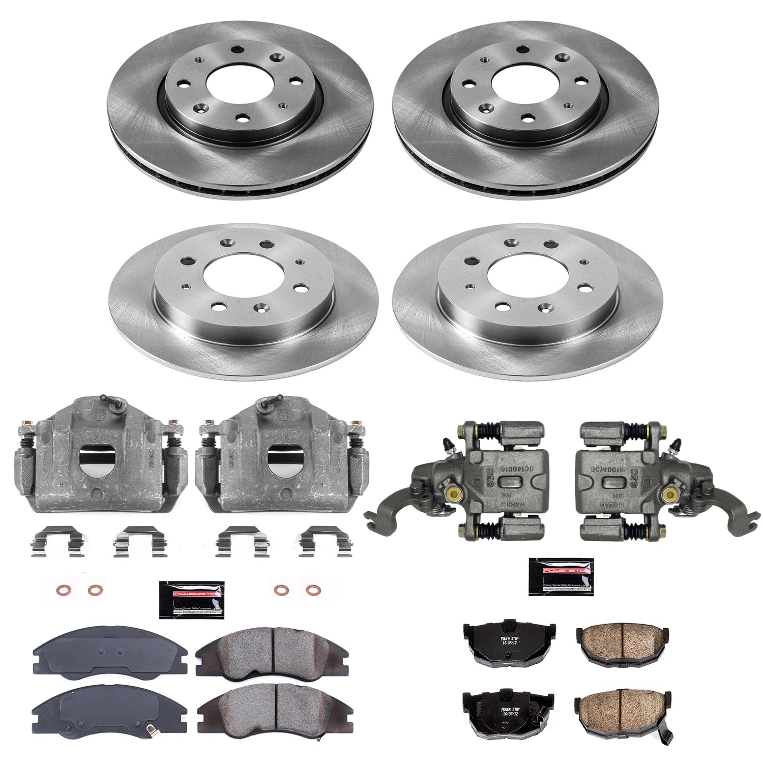 Power Stop Autospecialty Front & Rear Caliper Brake Kit- Brake Rotors, Brake Pads and Ceramic Brake Calipers