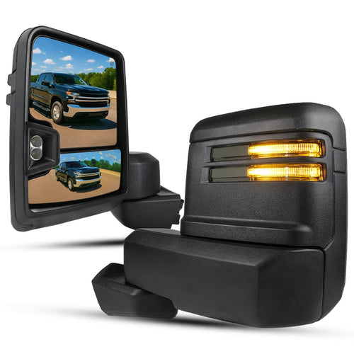 Power Heated Towing Mirrors SPEC-D TUNING w/Smoke LED Signal, Temperature Sensor Compatible with 2019-2025 Chevy Silverado 1500, Left + Right Pair
