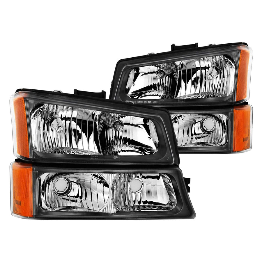 CHEVY SILVERADO ANZO USA 03-06 CRYSTAL HEADLIGHTS W/PARKING/SIGNAL LIGHT BLACK (4 PCS)