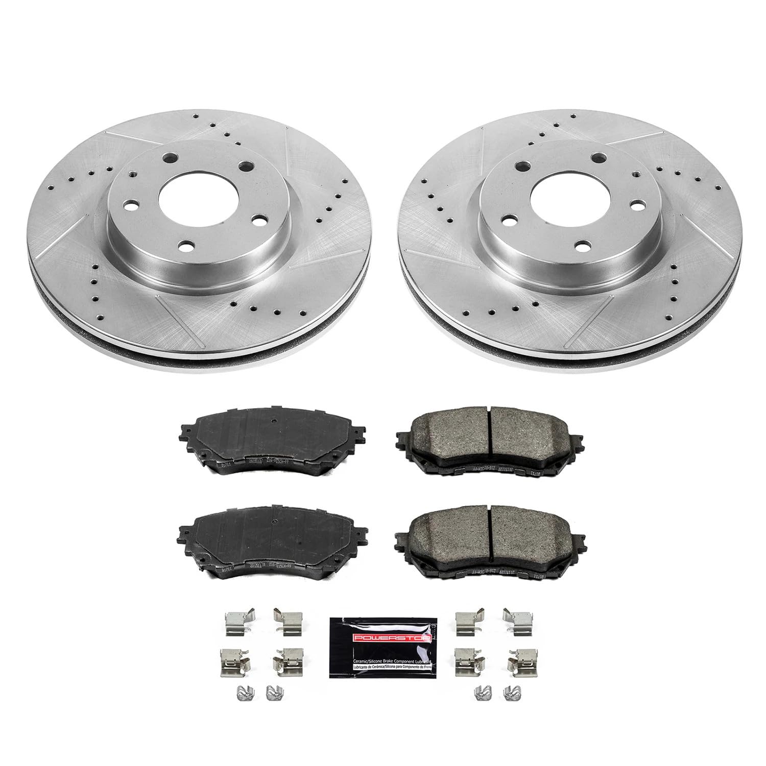 Power Stop K6968 Brake Kit Z23 Carbon Fiber Brake Pads with Drilled Slotted Brake Rotors For 2014 2015 2016 2017 2018 Mazda 6