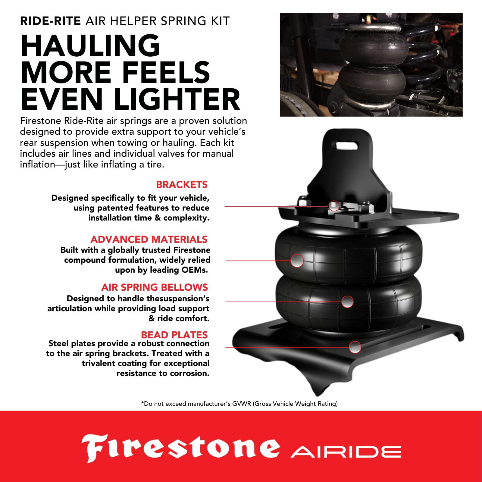 Firestone 2614 Ride-Rite Airide Rear Springs Kit fits 2019-2023 Ranger Not Raptor | 5-100 PSI | No Drill Installation | Load Capacity of 5,000 Pounds | Enhances Brake Effectiveness