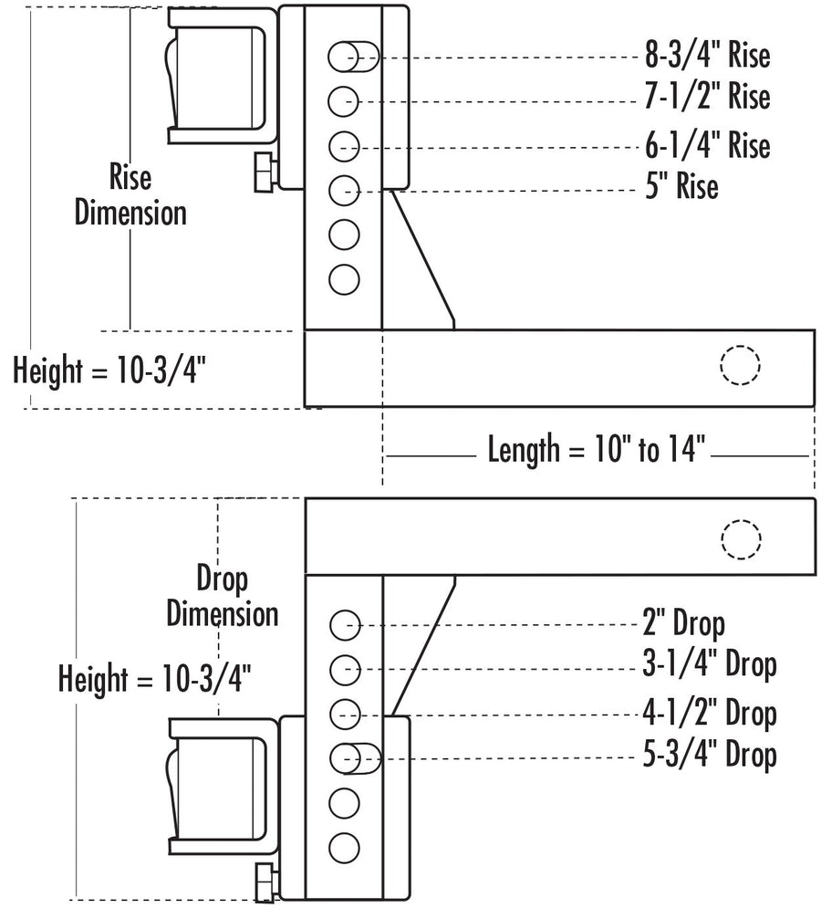 Eaz-Lift 16" Adjustable Ball Mount 16" x 5.75" x 8.75" Extra Hi/Low Shank, 5-3/4" Drop 8-3/4" Lift (48133)
