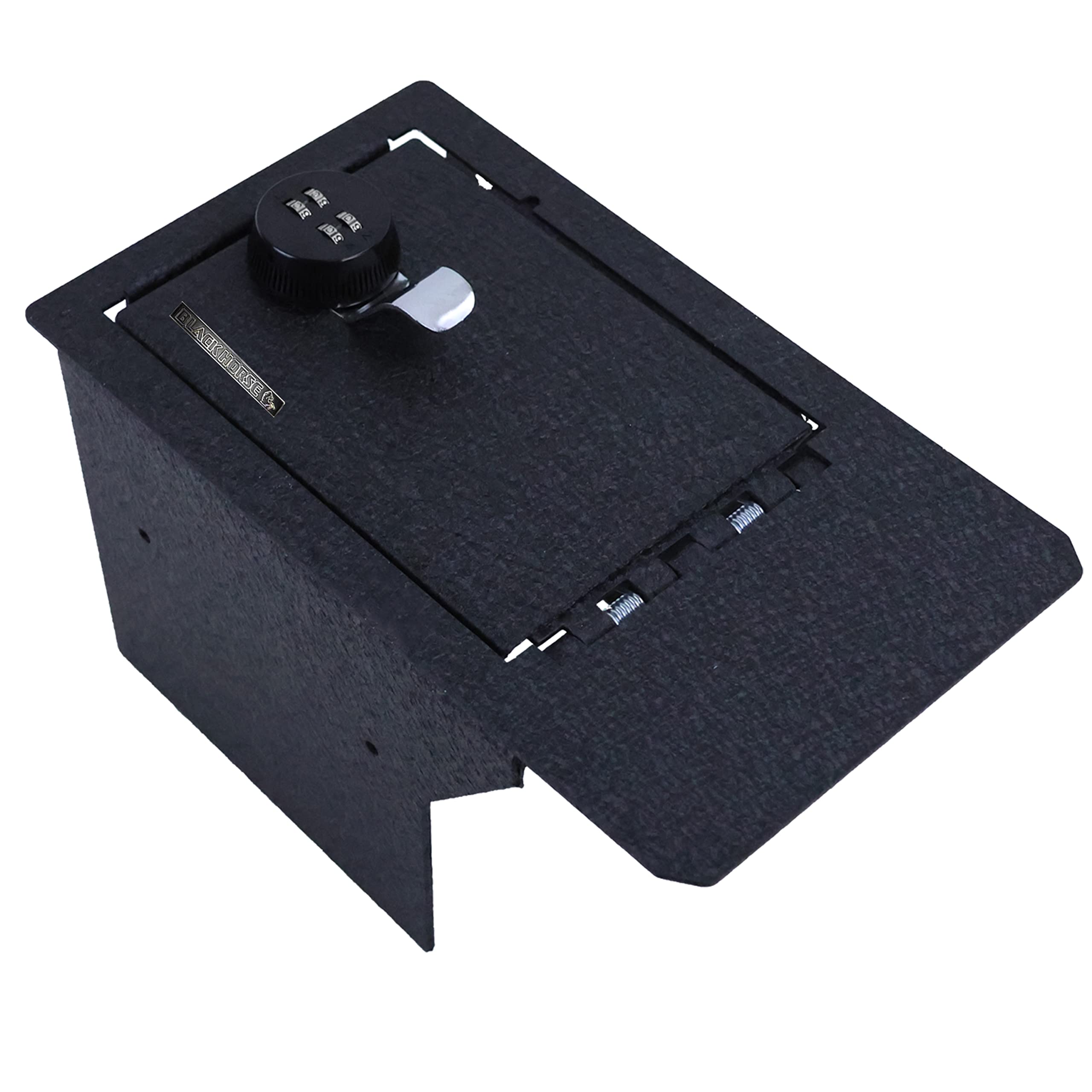 Center Console Safe Black Horse Security Lock Box, Black Gun Box Organizer, with 4 Digit Combination Resettable Lock Compatible with 2021-2024 Ford Mustang Mach-E-ASFM01
