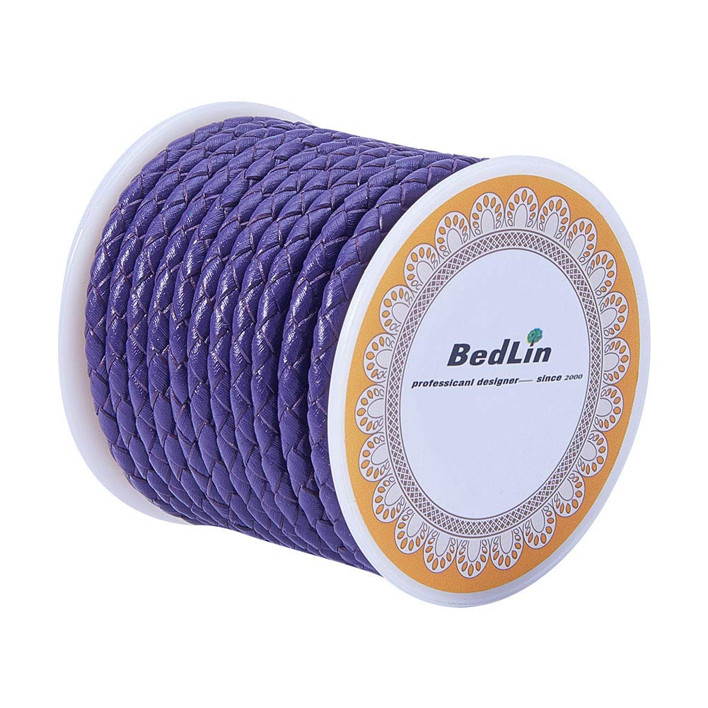 5 Yards JEWELEADER Round Braided Bolo Real Leather Cord 4mm Genuine Cowhide Leather Rope DIY Craft String for Necklace Bracelet Jewelry Making Key Chain Pet Chain Dark Violet
