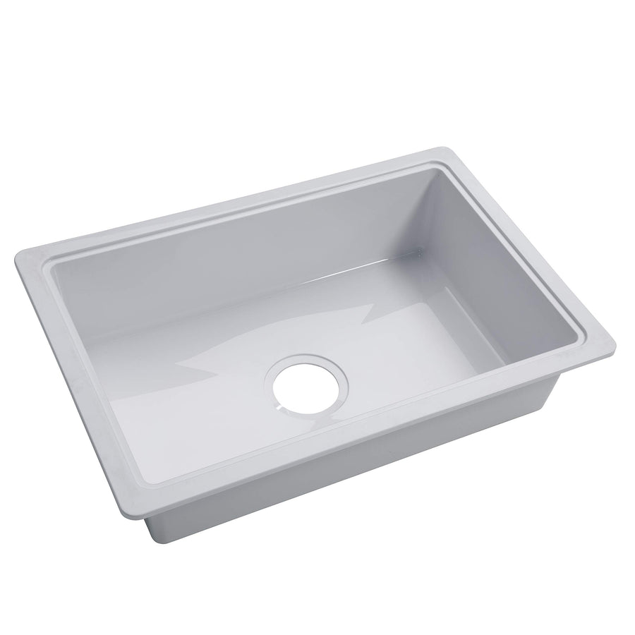 25" x 17" x 6.6" RV Kitchen Single Galley Sink - White ABS Plastic for 5th Wheel, Travel Trailer, Camper