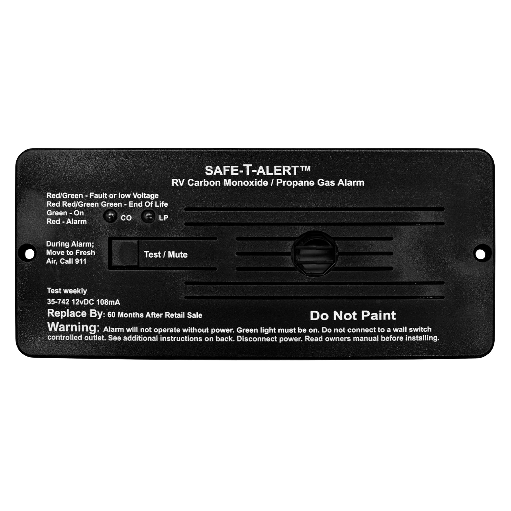 Dual LP/CO Alarm - Safe T Alert - Flush Mount Black - 35-742-BL