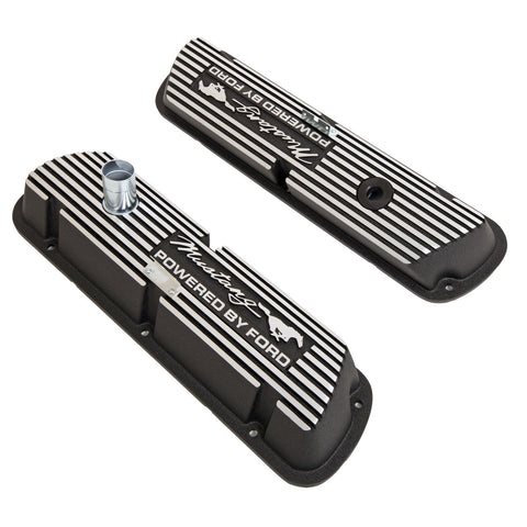 Scott Drake 6A582-MH Valve Covers Mustang Powered by Ford Script Black