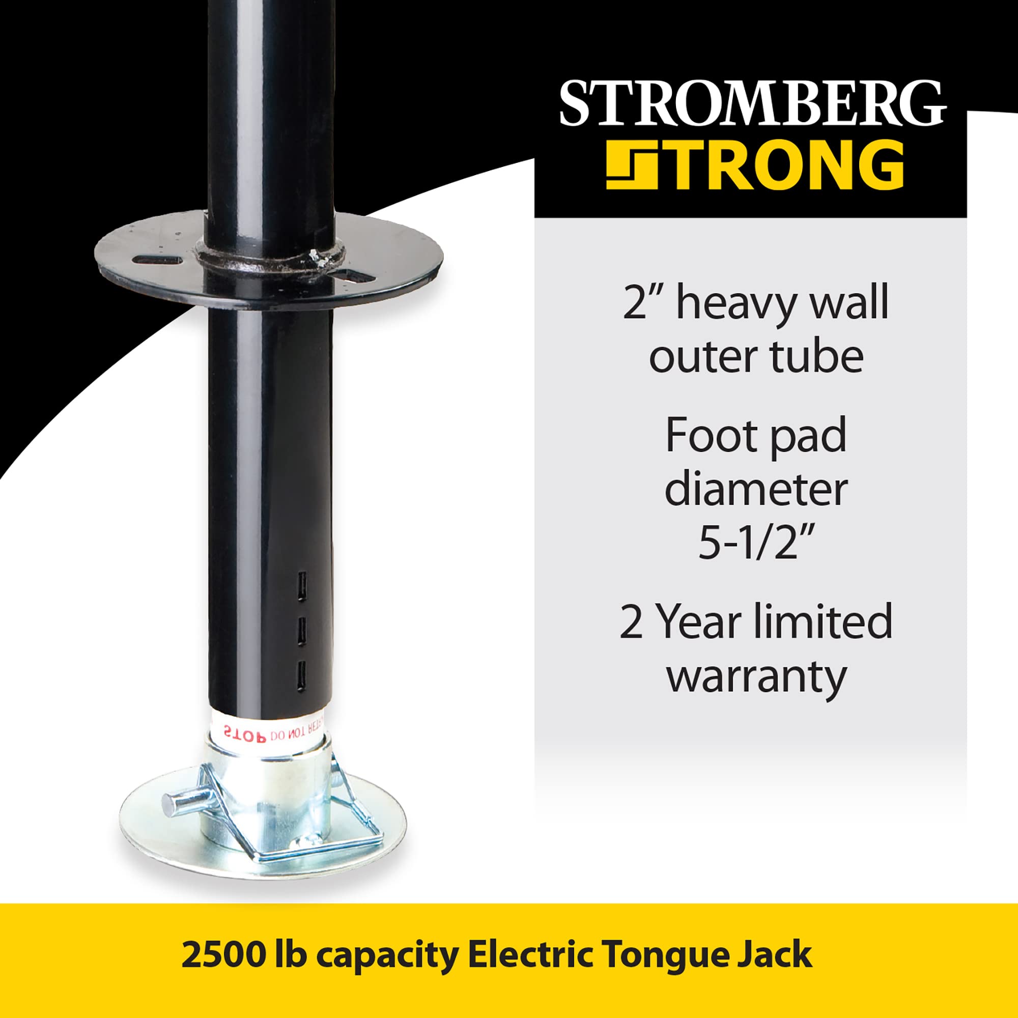 Stromberg Carlson Electric Tongue Jack JET-2500 - Heavy Duty Jack with Motor Protection, 18" Vertical Travel, Stabilizing, Leveling & Lifting RVs, Campers, Utility Trailers, Black, 2500 lb Capacity
