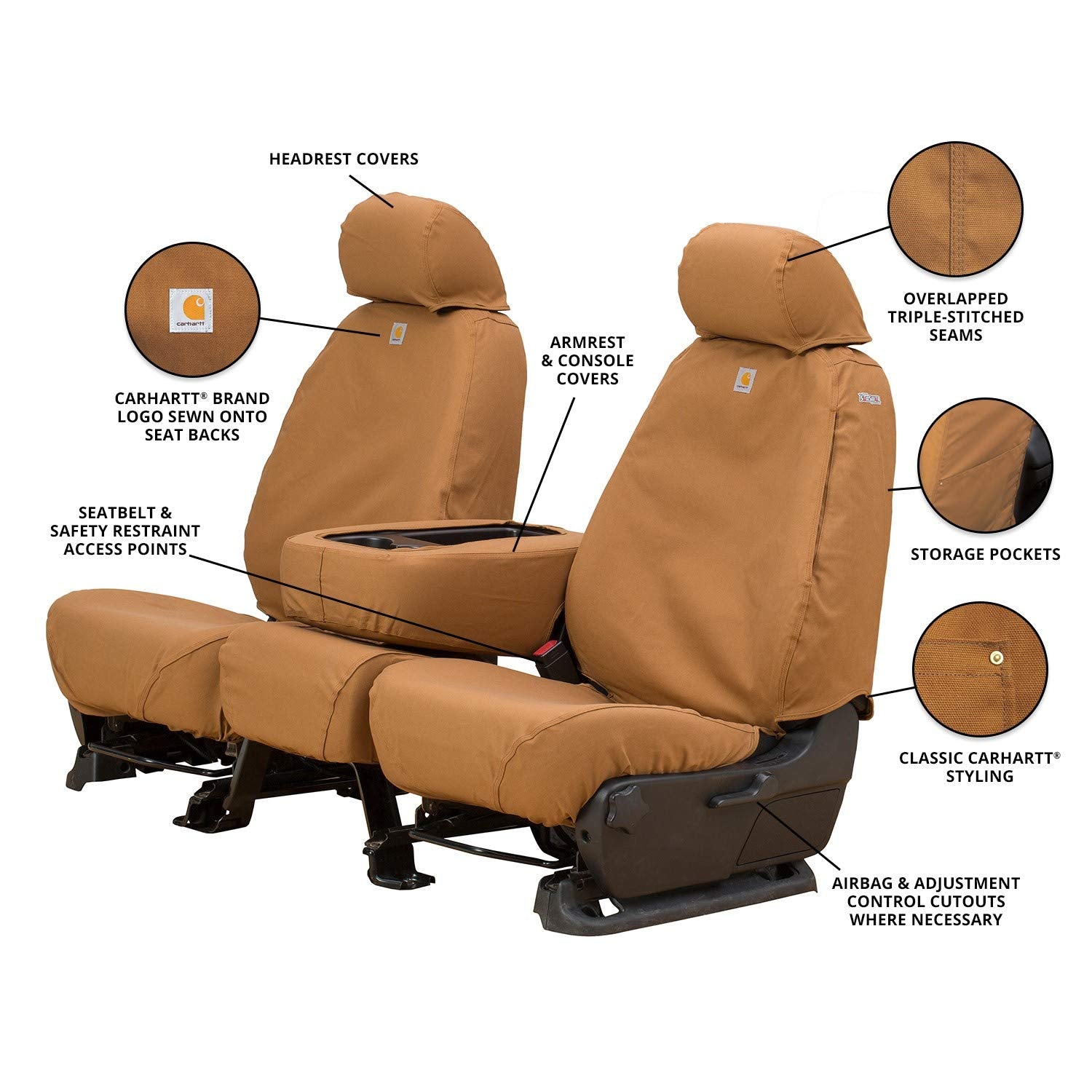 Covercraft Custom Seat Covers Carhartt SeatSaver | Fits 2001-2007 F-250/F-350, 2000-2005 Ford Excursion | 1st Row Bucket Seats, Duck Weave Brown