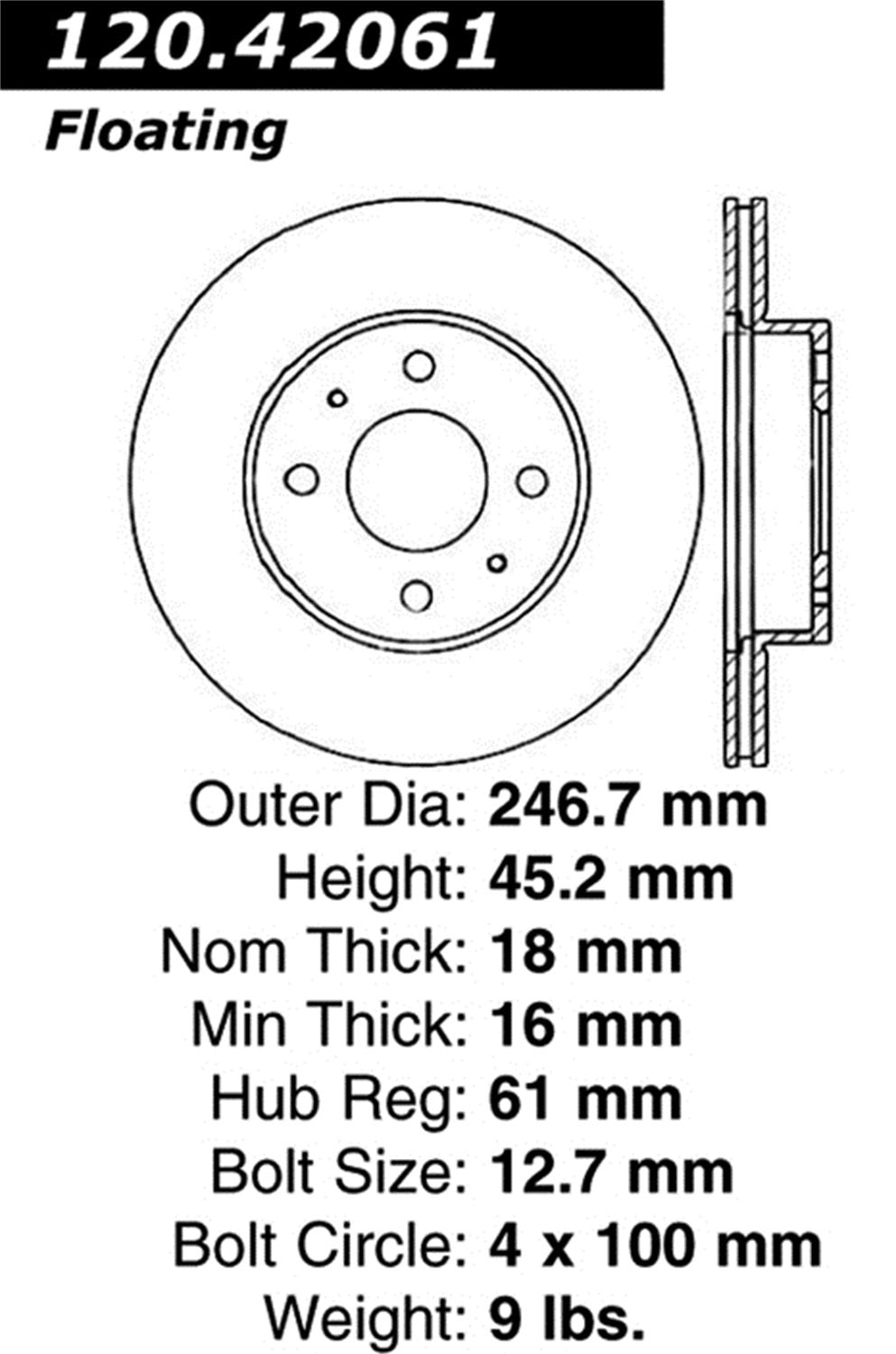 StopTech Centric 127.42061L Sport Drilled/Slotted Brake Rotor (Front Left), 1 Pack