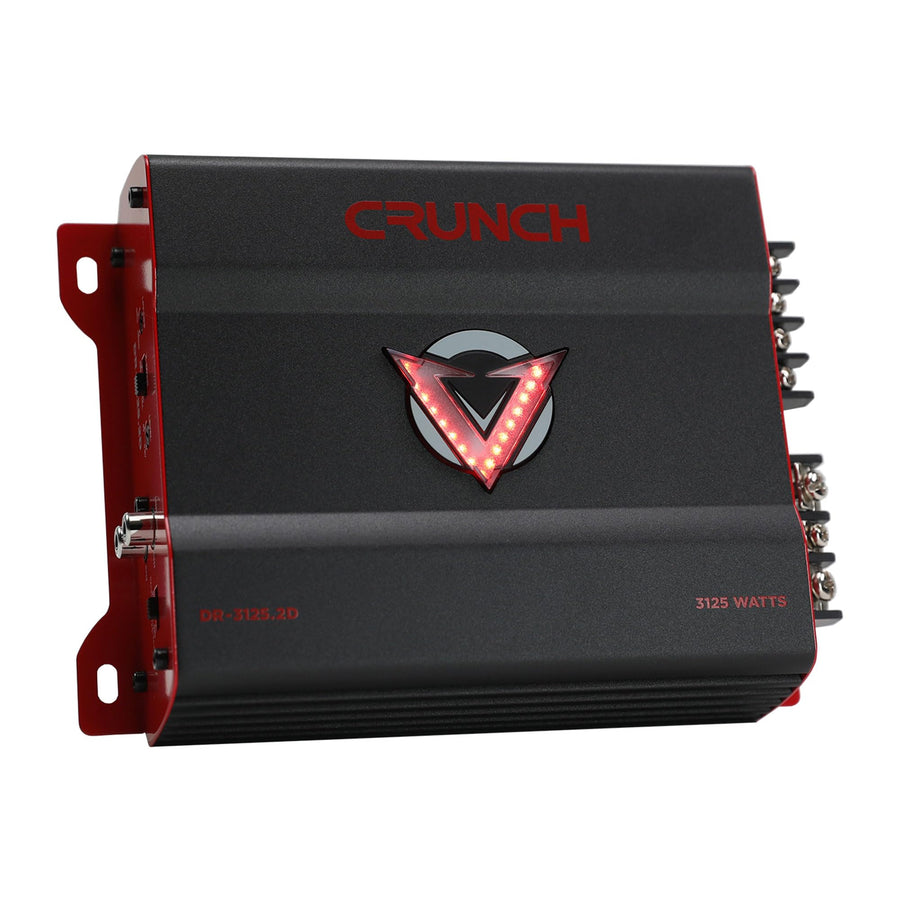 2 Channel Crunch 3125W Car Audio Subwoofer Amplifier with Adjustable Crossovers, Bass Knob & Remote, LED VU-Meter, QTD Cooling and PWM Power Supply