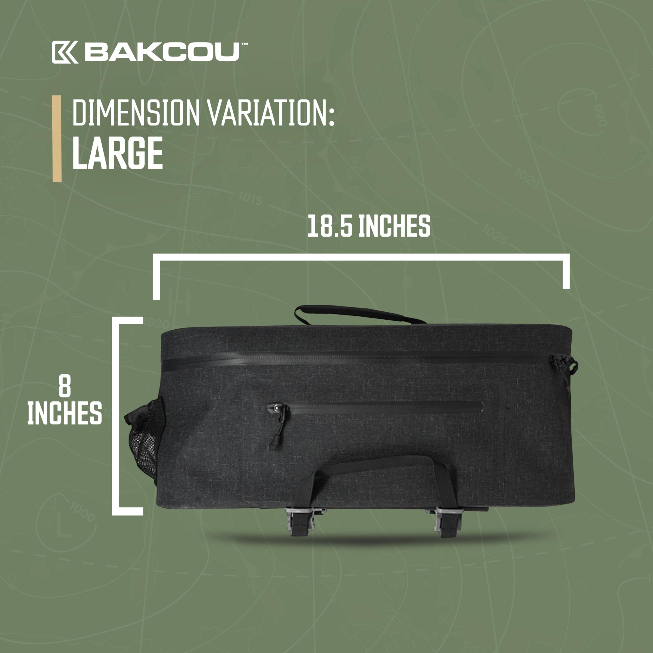 Bakcou - Top Large Pannier Bag with 4 Quick Clamps - Waterproof, Tight Zipper, Internal Straps for Battery, Rain Gear, Repair Kit - 18.5x8x8 Inches