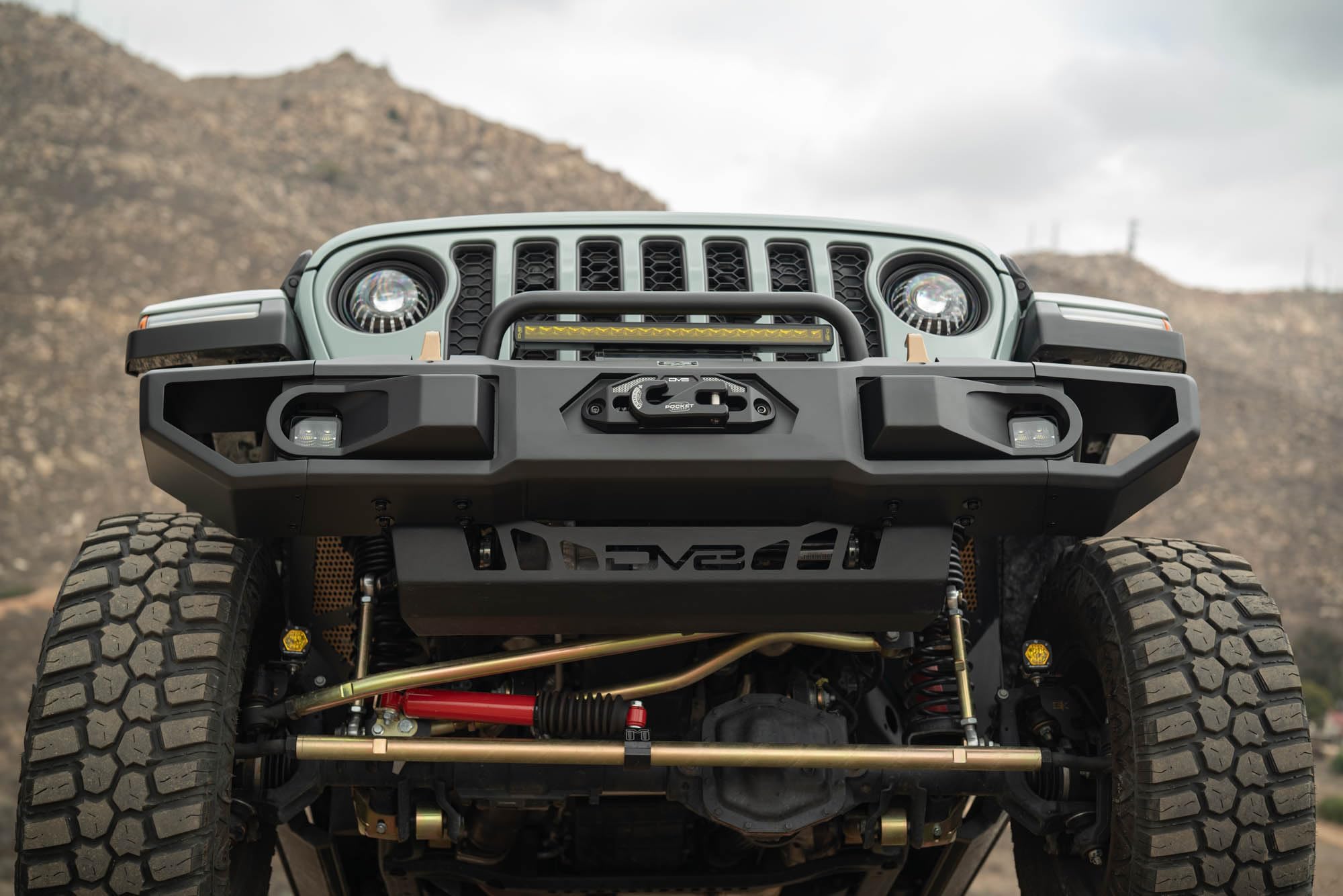 DV8 Offroad Front Bumper OE Plus for 2018-2025 Jeep Wrangler JL & 2020-2025 Gladiator JT | Retains OEM Styling | Recessed Winch Mount | (2) Fog Light or Pod Light Mounts | Removable Wings | Bull Bar
