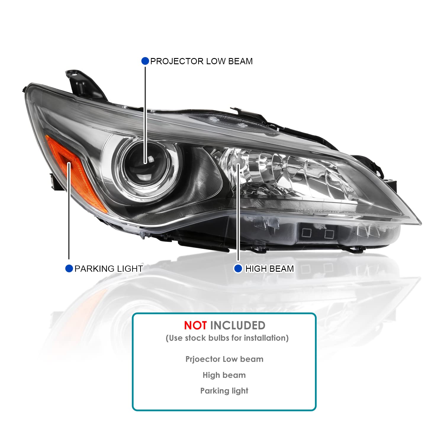 Titanium Housing SPEC-D TUNING Projector Headlights Compatible with 2015-2017 Toyota Camry, Left + Right Pair Headlamps Assembly
