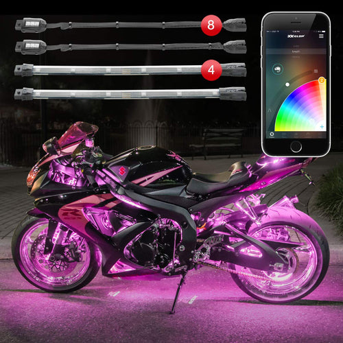 XK Glow Motorcycle Standard LED Accent Light Kit XKchrome App Control - 8 Pods / 4 Strips