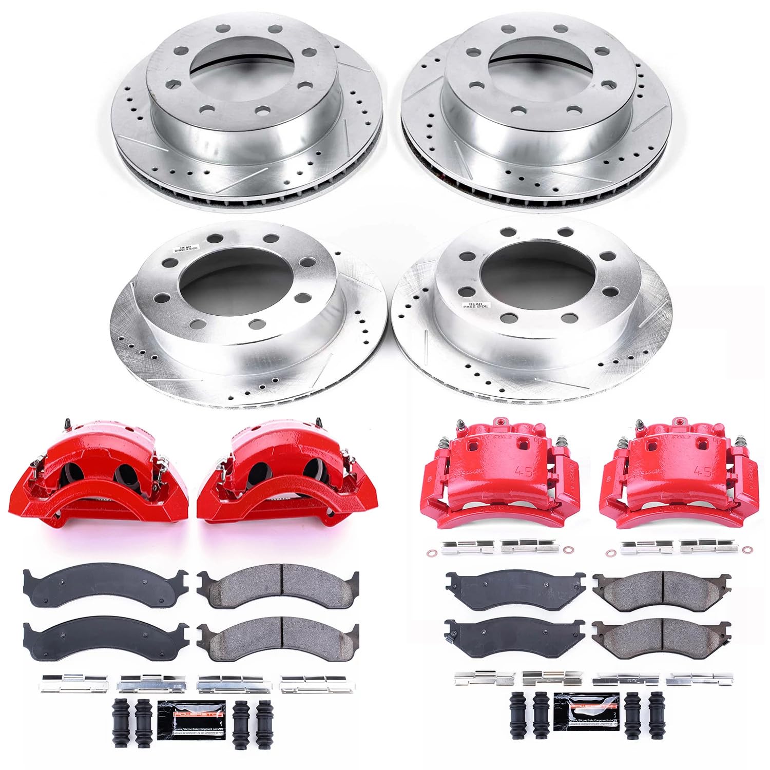Power Stop Z23 KC5466 Evolution Sport Front and Rear Caliper Brake Kit-Drilled/Slotted Rotors, Carbon Ceramic Brake Pads, Calipers For Dodge Ram 2500 2001-2002 [Model Specific]