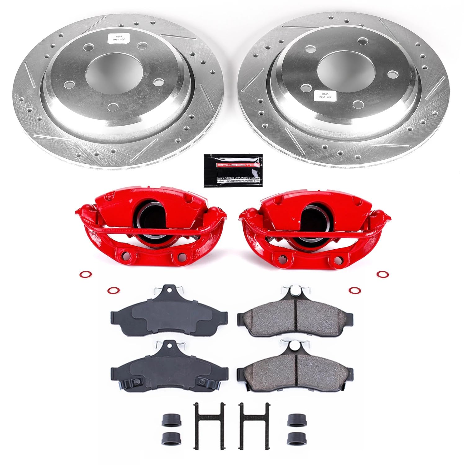 Power Stop Z23 Evolution Sport KC4695 1-Click Brake Kit with Powder Coated Calipers (Brake Pads, Drilled/Slotted Rotors) For 300, 300, Challenger, Charger, Charger, Magnum [Model Specific]